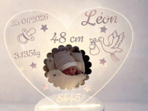 Veilleuse plexiglas personnalisée avec socle LED Les Créas d’Alex