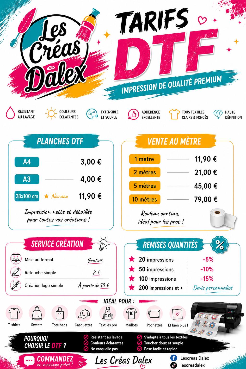Tarifs impression DTF Les Créas d’Alex