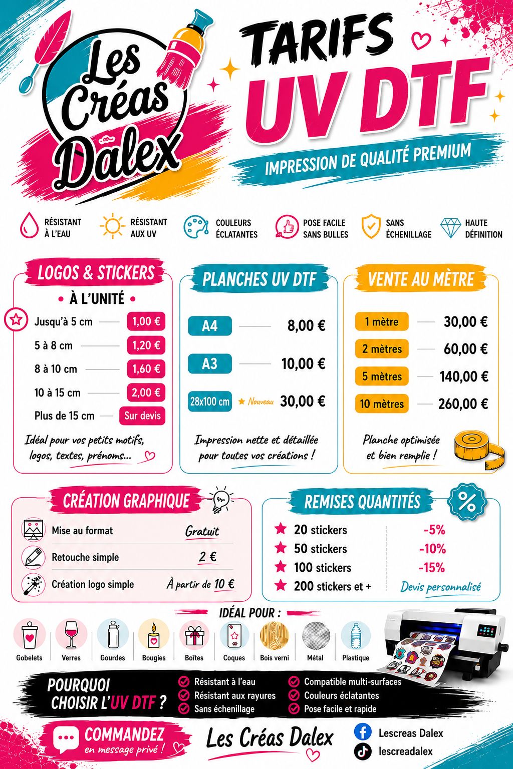 Tarifs impression UV DTF Les Créas d’Alex